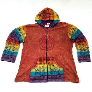 Greater Good Network Hoodie Multicolor Patchwork Embroidered Red Cotton 3XL